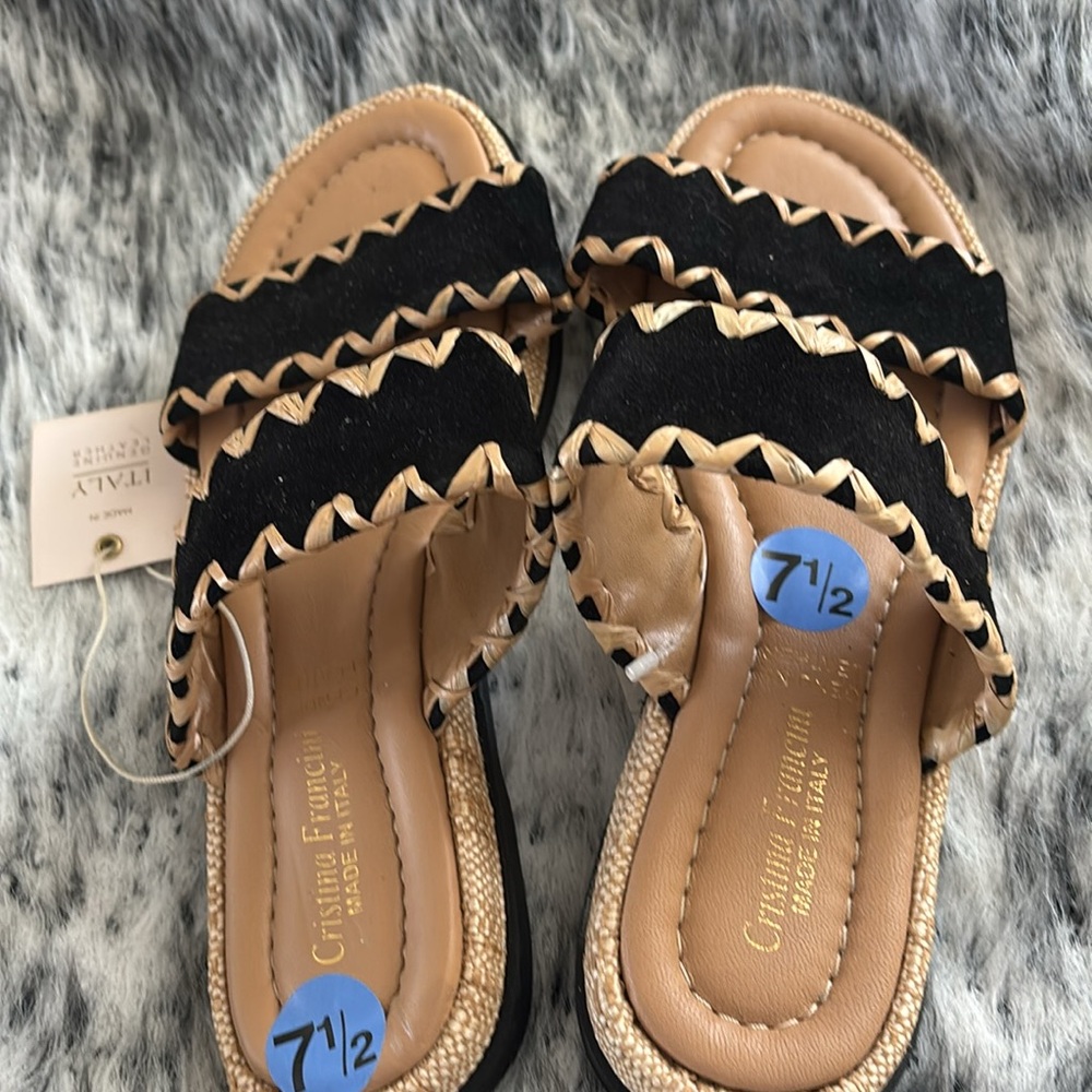 CRISTINA FRANCINI  Sandals Size7.5‎ Leather Made in Italy - Picture 2 of 7